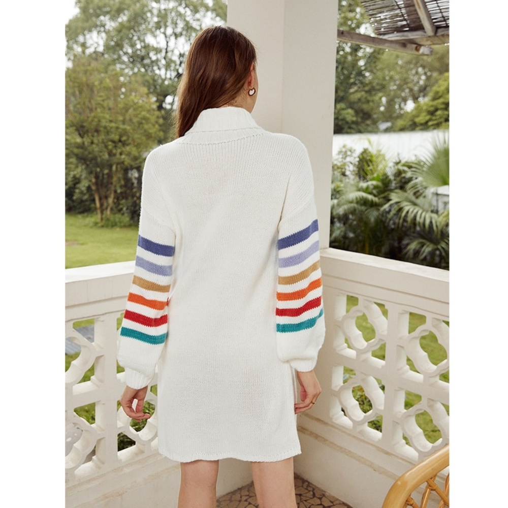 Multi Color Stripe Knit Sweater Off White Dress - Picture 6 of 14